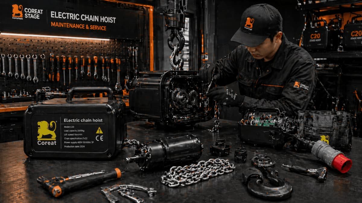 A collection of spare parts for a stage hoist