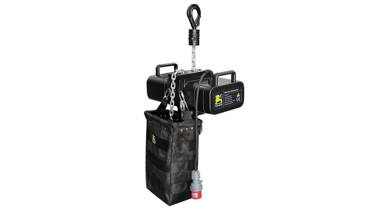 Aluminum alloy lightweight stage hoist with cast housing and integrated control system